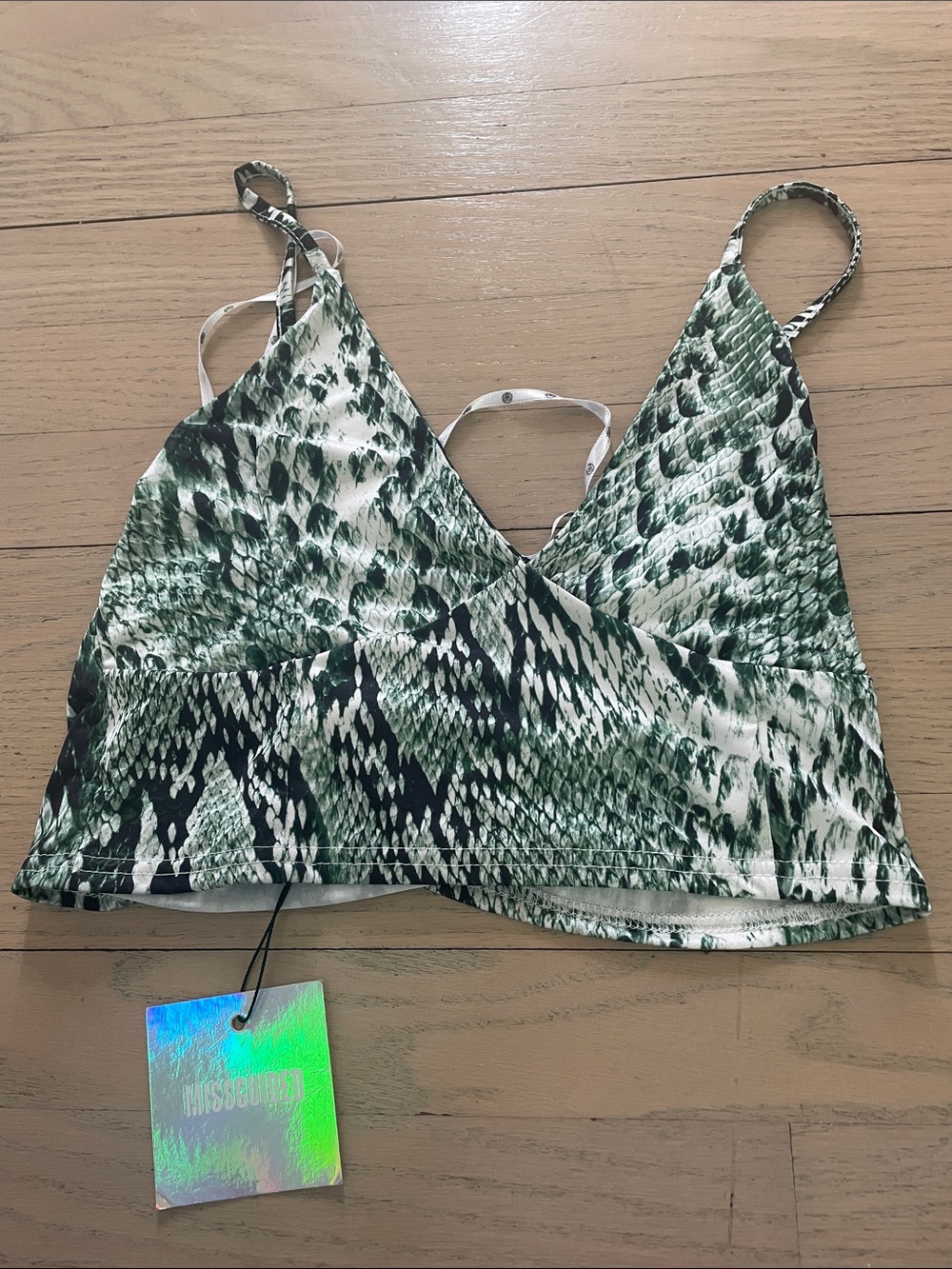 Missguided Green and White Snake Print Cami